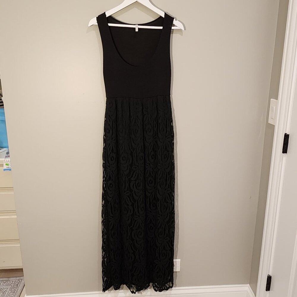 Pink Blush Cotton and Lace Black Maxi Dress Gothic Festival Fall Wear - Size S